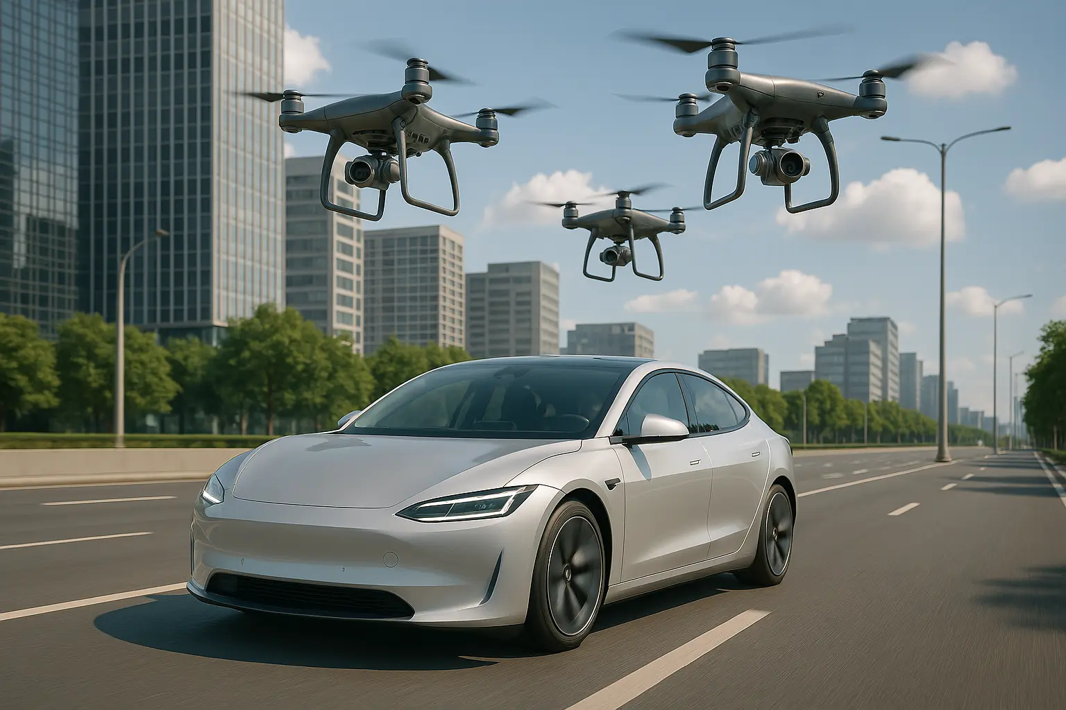 car and drones