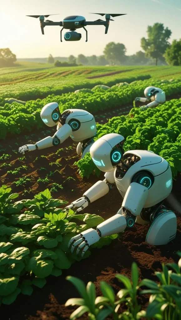 AI robots doing farming