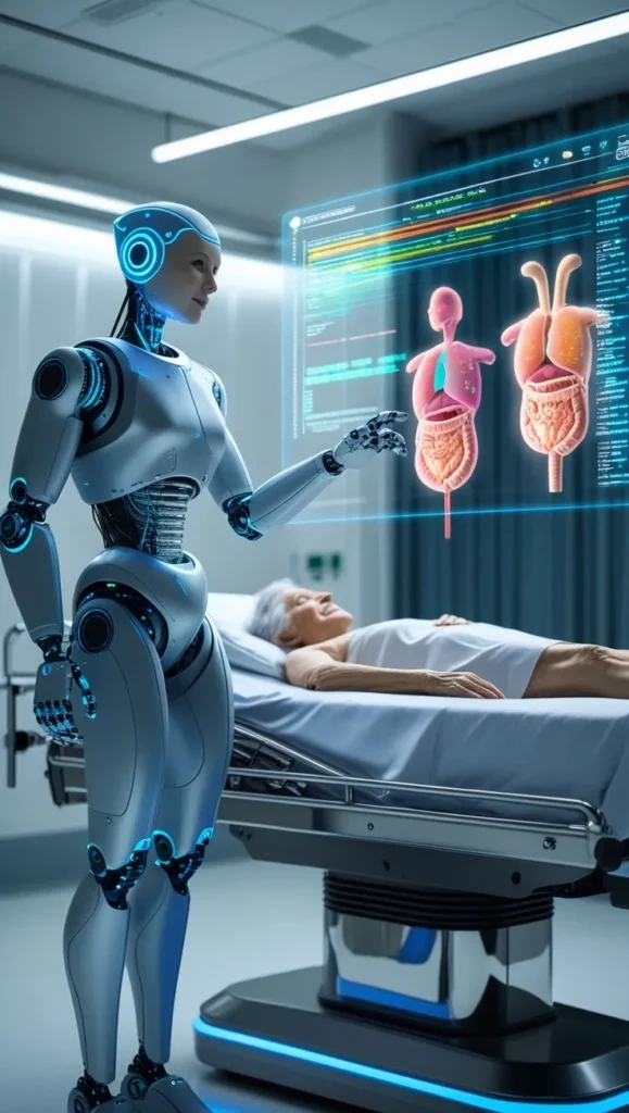 AI doctor giving medical treatment to humans